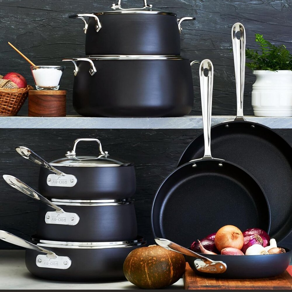 All-Clad HA1 13-Pc Hard Anodized Nonstick Cookware Set Induction & Oven Ready.